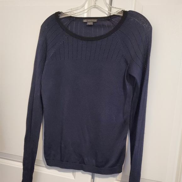 ARMANI EXCHANGE LIGHT WEIGHT LONG SLEEVE CREW NECK NAVY BLUE SWEATER BLOUSE. SML - Picture 2 of 11